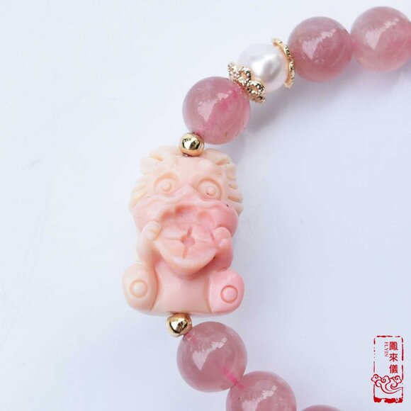 Coin Loin Charm Bracelet - Conch Shell Rose Quartz Beads - Picture 9 of 9